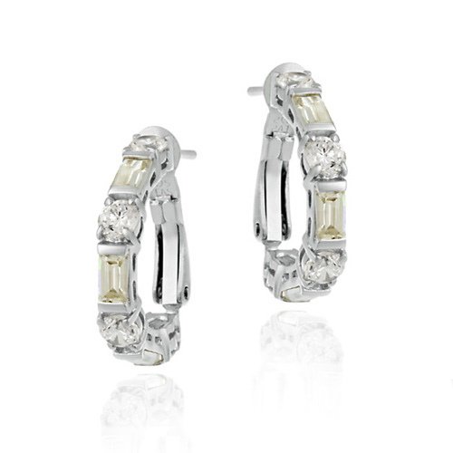 Sterling Silver Yellow & White CZ Hoop Earrings E2866LTY