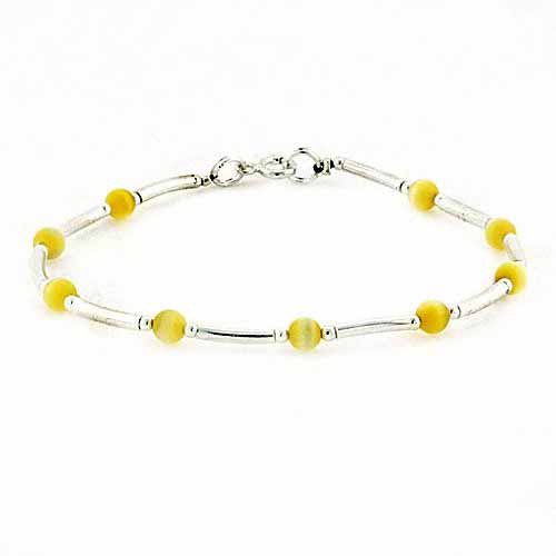 Sterling Silver Yellow Cats Eye Bar & Bead Bracelet B4116Y