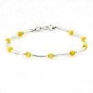 Sterling Silver Yellow Cats Eye Bar & Bead Bracelet B4116Y