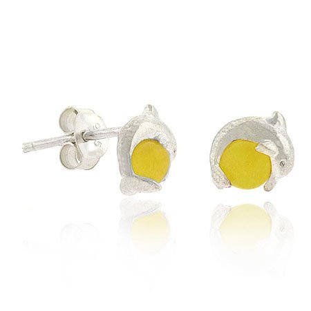 Sterling Silver Yellow Cats Eye Bead & Dolphin Earrings E9593Y