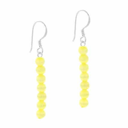 Sterling Silver Yellow Cats Eye Bead Dangle Earrings E9078Y