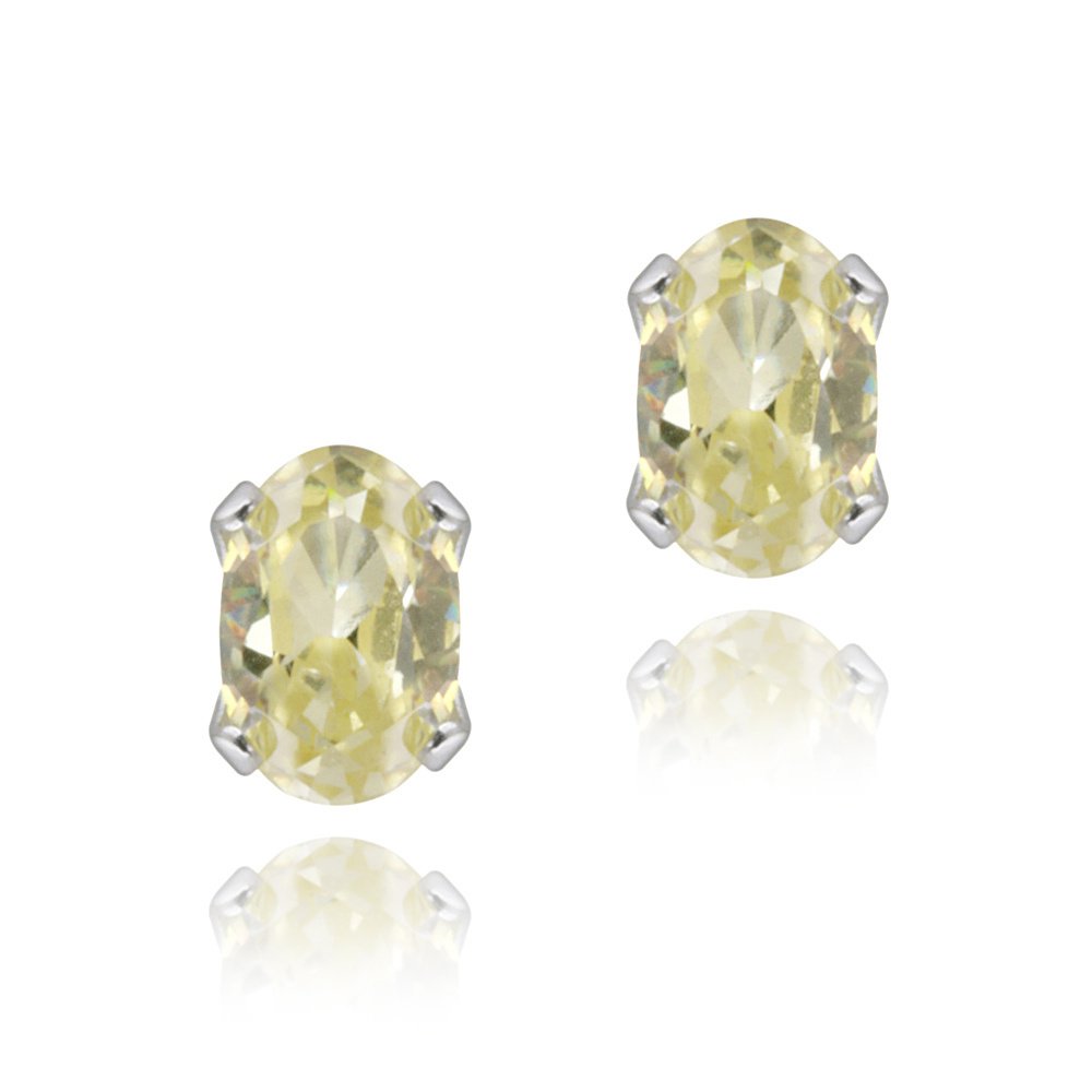 Sterling Silver Yellow CZ 6x4mm Oval Stud Earrings E12305Y