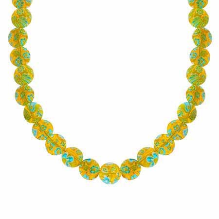 Sterling Silver Yellow, Blue, and White Millefiori Disc Murano Glass Necklace N9248M3