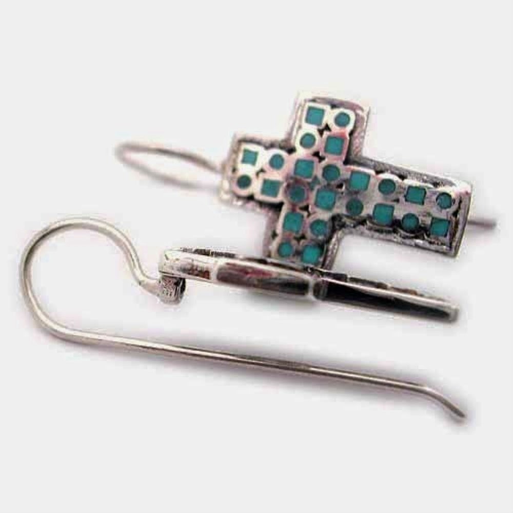 Sterling SilverTurquoise inlay Cross Dangling Earring 1326