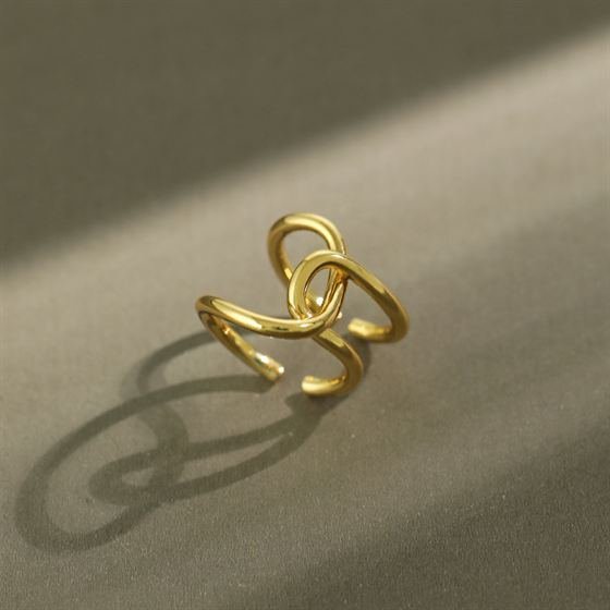 Street Irregular Line Cross 925 Sterling Silver Adjustable Ring Yellow Gold
