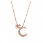 Sweet CZ Star Crescent Moon Casual 925 Sterling Silver Necklace Rose Gold