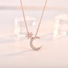 Sweet CZ Star Crescent Moon Casual 925 Sterling Silver Necklace Silver