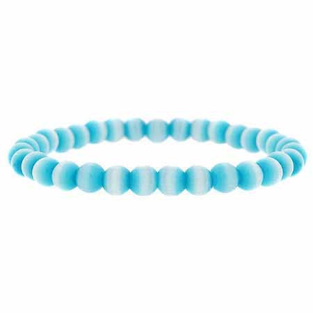 Teal Cats Eye 6mm Beaded Stretch Bracelet B5021TL