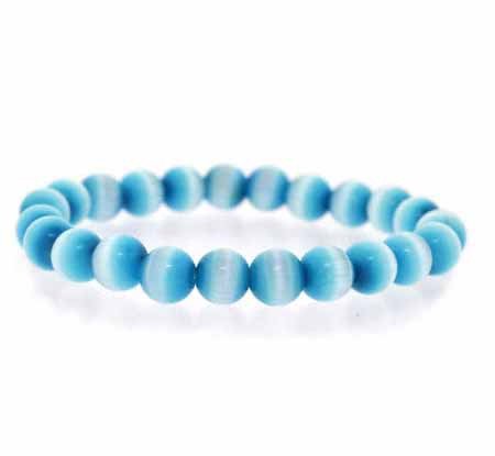 Teal Cats Eye 8mmBeaded Stretch Bracelet B5020TL