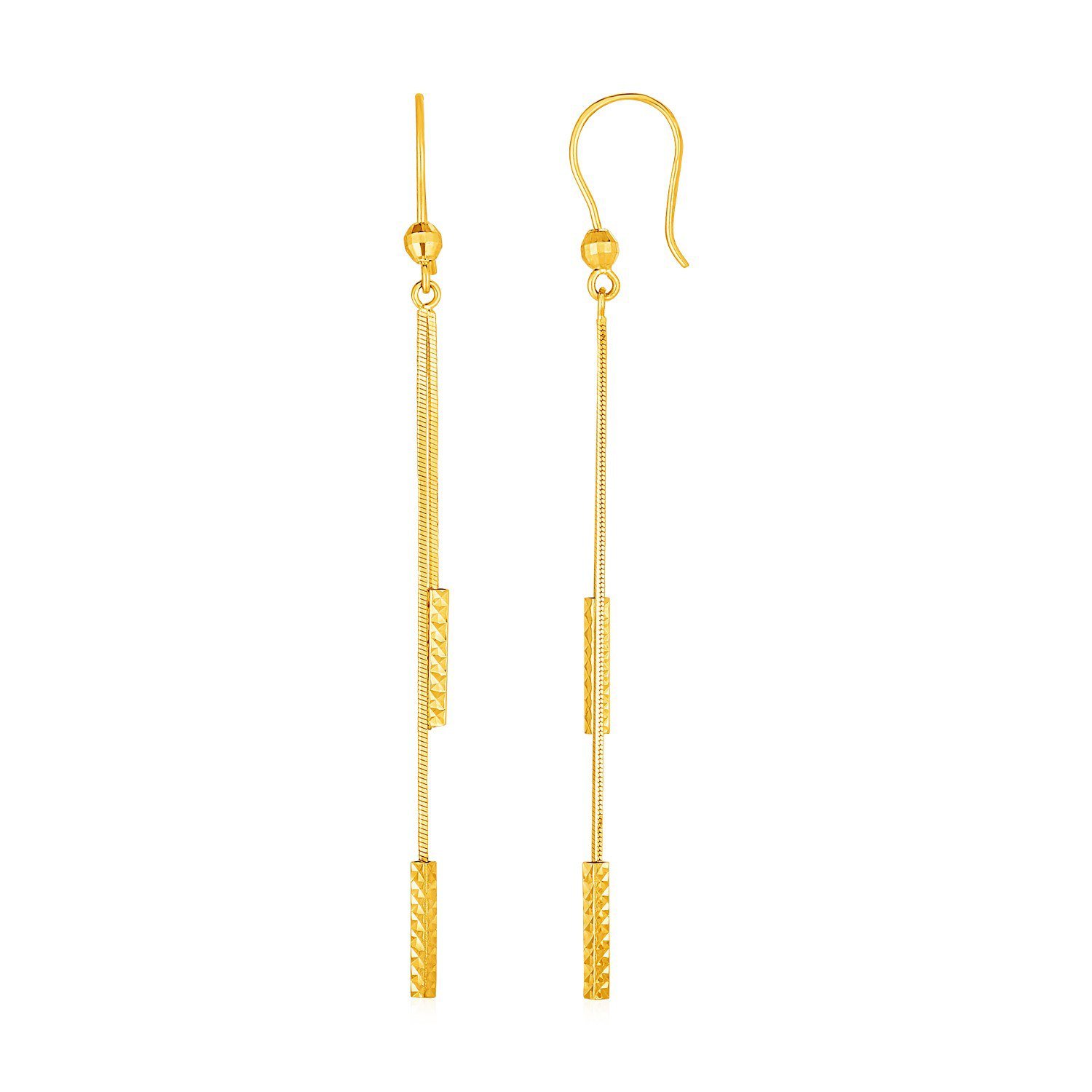 Textured Bar Long Drop Earrings in 14k Yellow Gold Yellow Gold