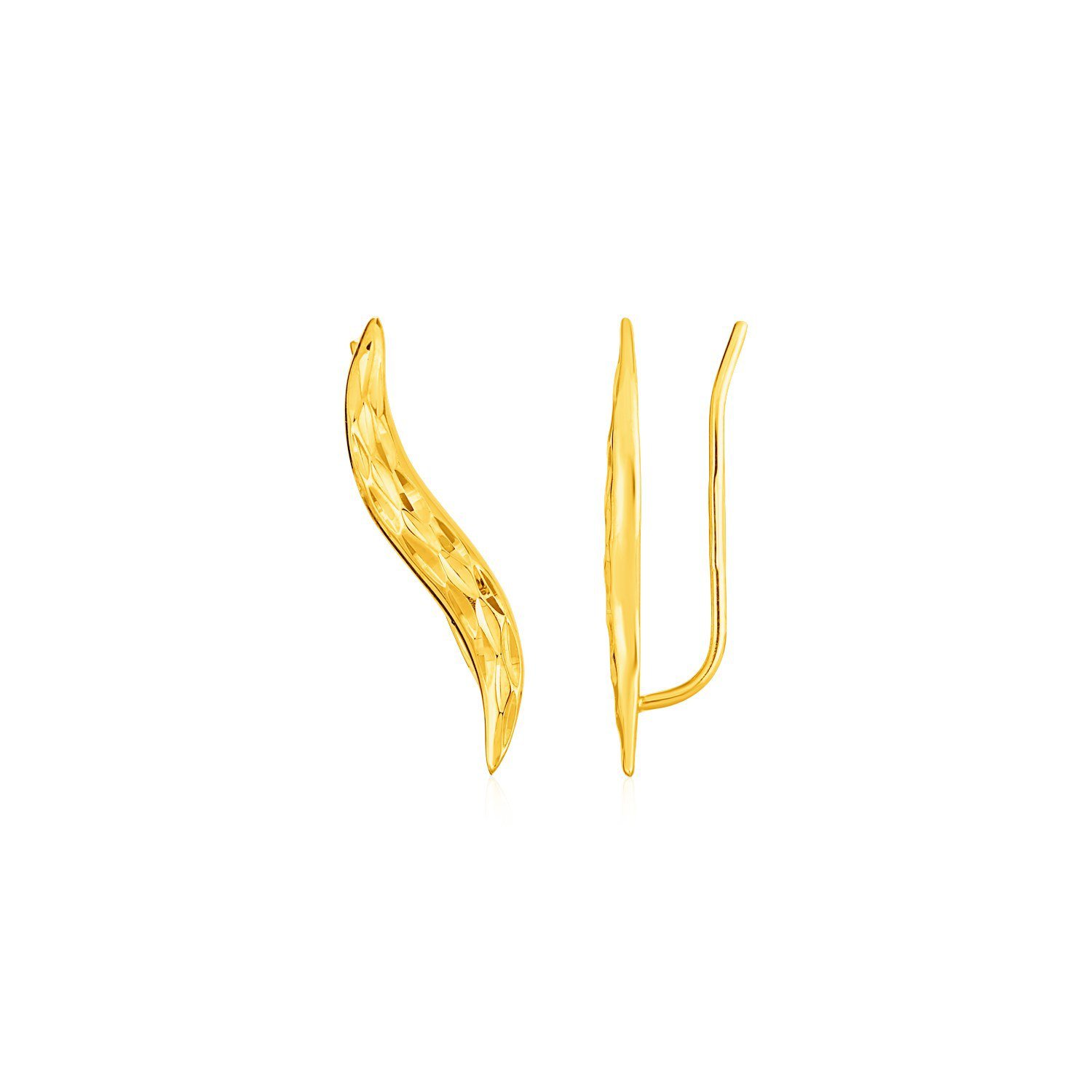 Textured Leaf Climber Earrings in 14k Yellow Gold Yellow Gold