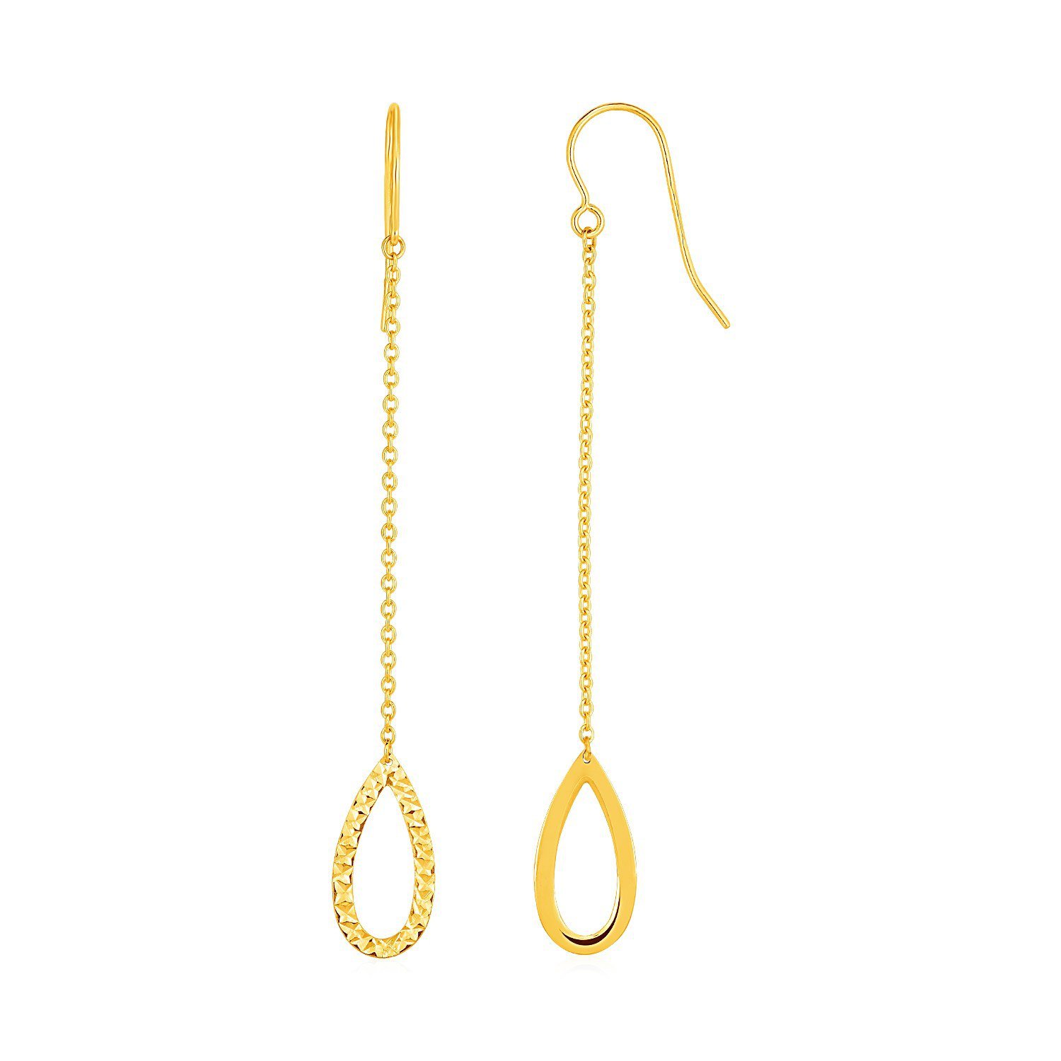 Textured Pear Shaped Long Drop Earrings in 14k Yellow Gold Yellow Gold