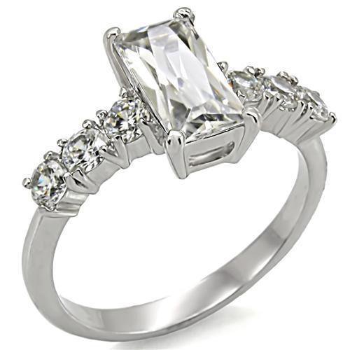 TK002 - High polished (no plating) Stainless Steel Ring with AAA Grade CZ in Clear