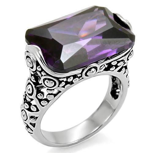 TK015 - High polished (no plating) Stainless Steel Ring with AAA Grade CZ in Amethyst