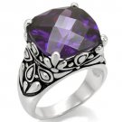 TK016 - High polished (no plating) Stainless Steel Ring with AAA Grade CZ in Amethyst