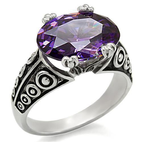 TK017 - High polished (no plating) Stainless Steel Ring with AAA Grade CZ in Amethyst