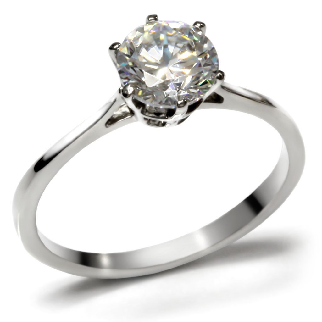 TK025 - High polished (no plating) Stainless Steel Ring with AAA Grade CZ in Clear