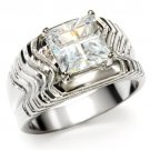 TK028 - High polished (no plating) Stainless Steel Ring with AAA Grade CZ in Clear