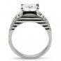 TK028 - High polished (no plating) Stainless Steel Ring with AAA Grade CZ in Clear