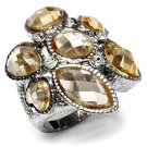 TK044 - High polished (no plating) Stainless Steel Ring with AAA Grade CZ in Champagne