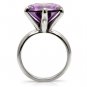 TK045 - High polished (no plating) Stainless Steel Ring with AAA Grade CZ in Amethyst