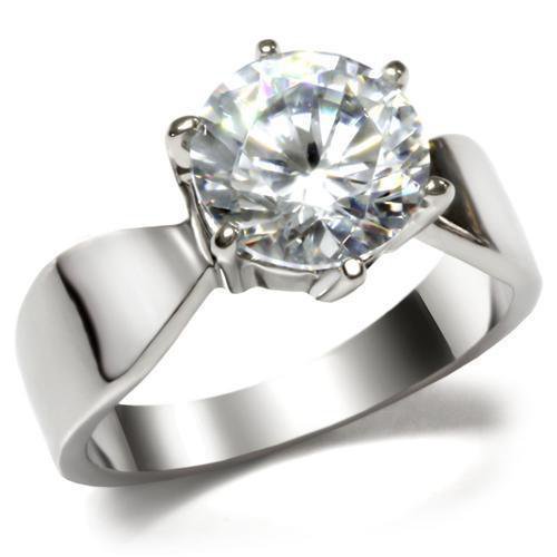 TK046 - High polished (no plating) Stainless Steel Ring with AAA Grade CZ in Clear