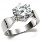 TK046 - High polished (no plating) Stainless Steel Ring with AAA Grade CZ in Clear