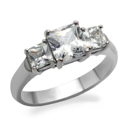 TK058 - High polished (no plating) Stainless Steel Ring with AAA Grade CZ in Clear