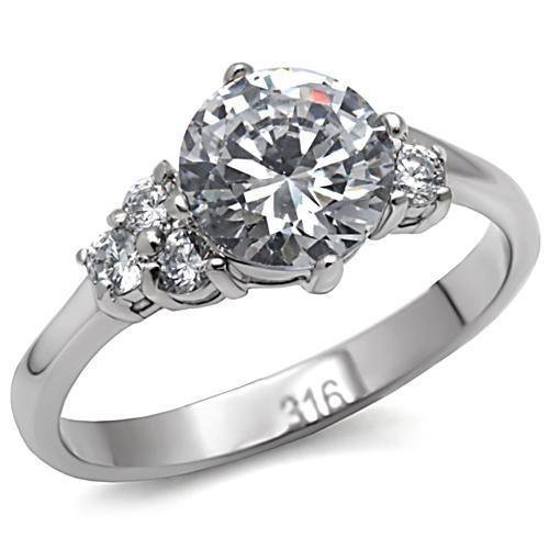 TK062 - High polished (no plating) Stainless Steel Ring with AAA Grade CZ in Clear