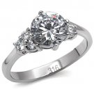 TK062 - High polished (no plating) Stainless Steel Ring with AAA Grade CZ in Clear