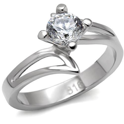 TK063 - High polished (no plating) Stainless Steel Ring with AAA Grade CZ in Clear