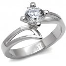 TK063 - High polished (no plating) Stainless Steel Ring with AAA Grade CZ in Clear