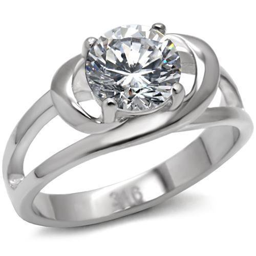 TK066 - High polished (no plating) Stainless Steel Ring with AAA Grade CZ in Clear