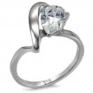 TK067 - High polished (no plating) Stainless Steel Ring with AAA Grade CZ in Clear