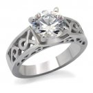 TK069 - High polished (no plating) Stainless Steel Ring with AAA Grade CZ in Clear