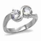 TK072 - High polished (no plating) Stainless Steel Ring with AAA Grade CZ in Clear
