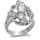TK074 - High polished (no plating) Stainless Steel Ring with AAA Grade CZ in Clear