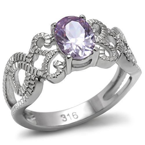 TK079 - High polished (no plating) Stainless Steel Ring with AAA Grade CZ in Light Amethyst