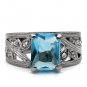 TK081 - High polished (no plating) Stainless Steel Ring with Synthetic Synthetic Glass in Sea Blue