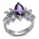 TK085 - High polished (no plating) Stainless Steel Ring with AAA Grade CZ in Amethyst