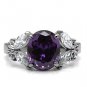 TK086 - High polished (no plating) Stainless Steel Ring with AAA Grade CZ in Amethyst