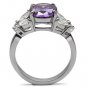 TK086 - High polished (no plating) Stainless Steel Ring with AAA Grade CZ in Amethyst