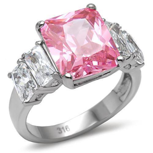 TK088 - High polished (no plating) Stainless Steel Ring with AAA Grade CZ in Rose