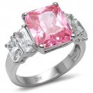 TK088 - High polished (no plating) Stainless Steel Ring with AAA Grade CZ in Rose