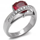 TK089 - High polished (no plating) Stainless Steel Ring with AAA Grade CZ in Ruby