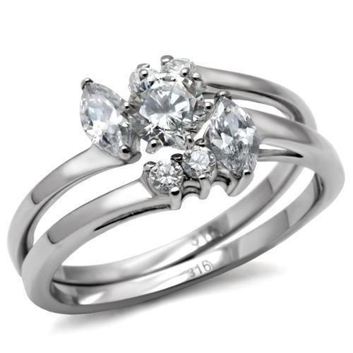 TK096 - High polished (no plating) Stainless Steel Ring with AAA Grade CZ in Clear