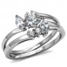 TK096 - High polished (no plating) Stainless Steel Ring with AAA Grade CZ in Clear
