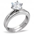 TK097 - High polished (no plating) Stainless Steel Ring with AAA Grade CZ in Clear