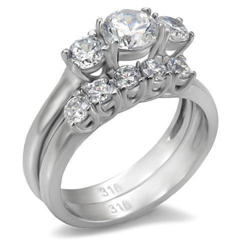 TK098 - High polished (no plating) Stainless Steel Ring with AAA Grade CZ in Clear