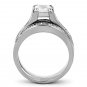 TK0W383 - High polished (no plating) Stainless Steel Ring with AAA Grade CZ in Clear